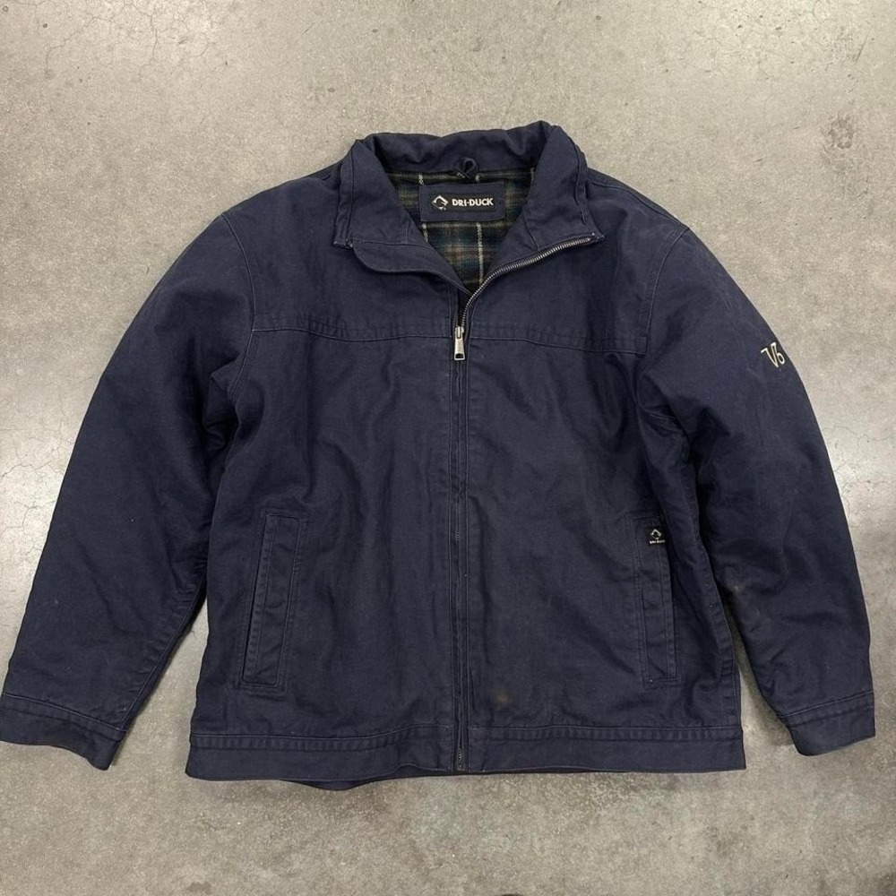 Dri Duck full-zip workwear navy blue jacket with plaid lining Sz XL